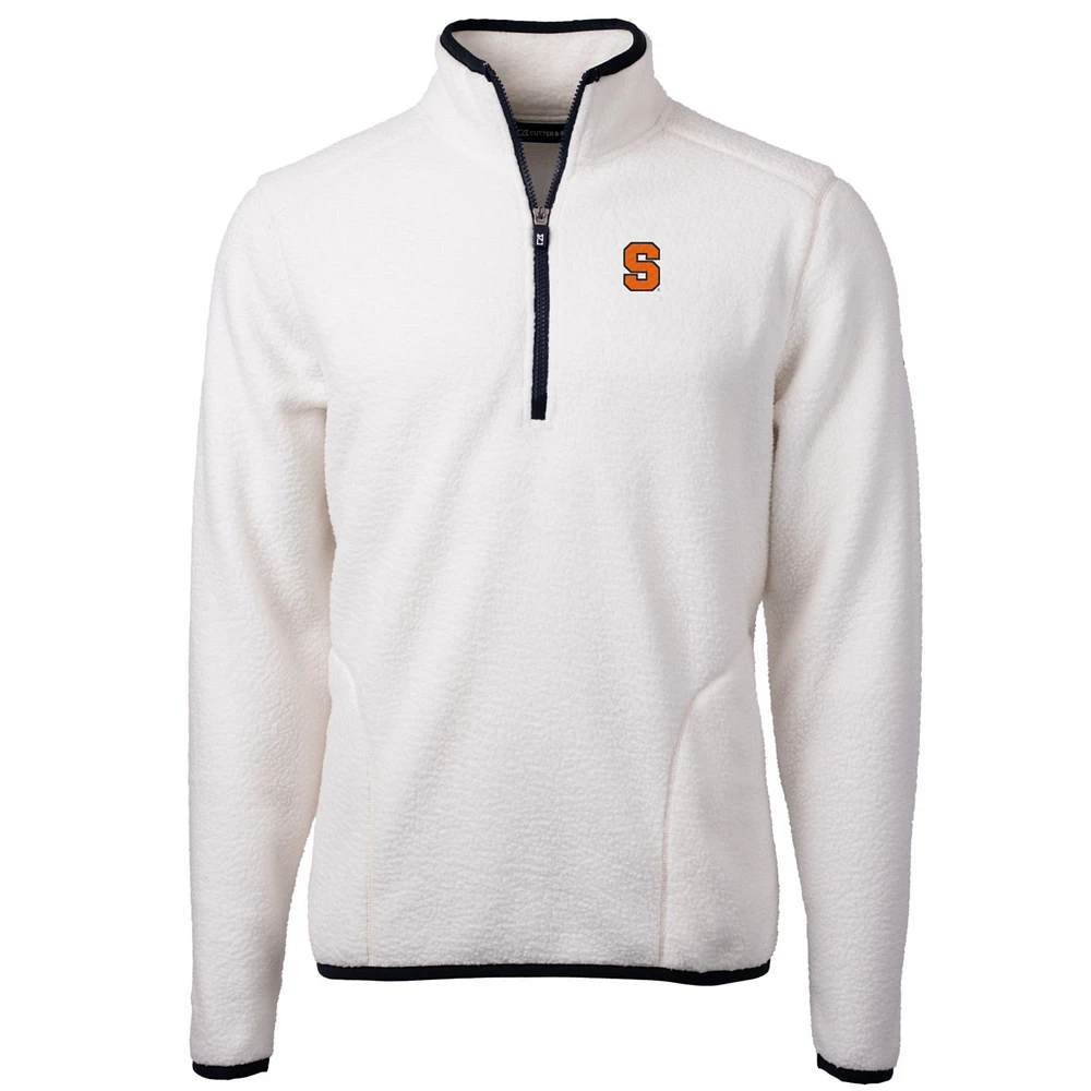 Men's Cutter & Buck Cream Syracuse Orange Team Logo Cascade Eco Sherpa Fleece Quarter-Zip Pullover Jacket