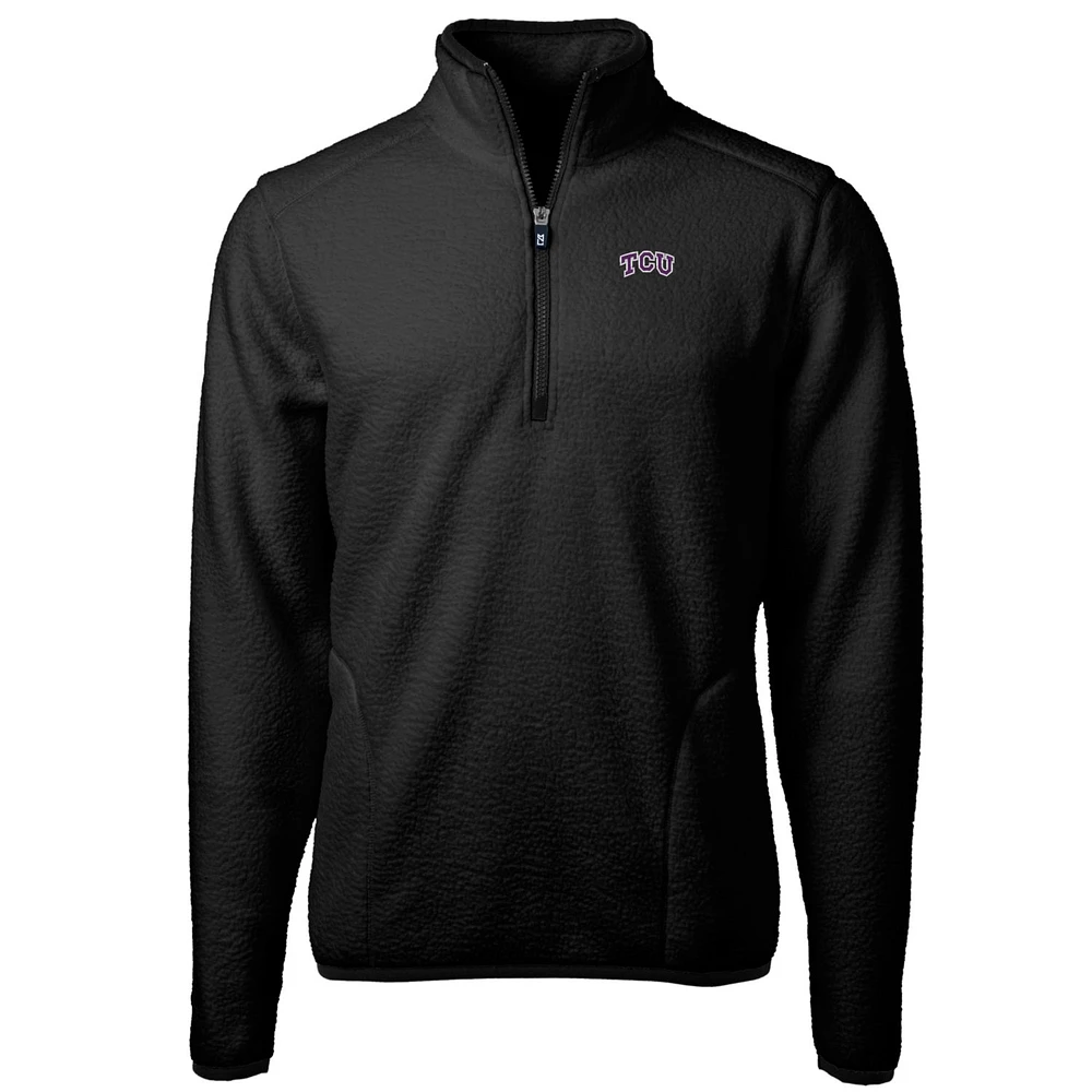 Men's Cutter & Buck Black TCU Horned Frogs Team Logo Cascade Eco Sherpa Fleece Quarter-Zip Pullover Jacket