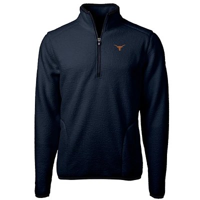 Men's Cutter & Buck Navy Texas Longhorns Team Logo Cascade Eco Sherpa Fleece Quarter-Zip Pullover Jacket