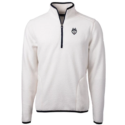 Men's Cutter & Buck Cream UConn Huskies Team Logo Cascade Eco Sherpa Fleece Quarter-Zip Pullover Jacket