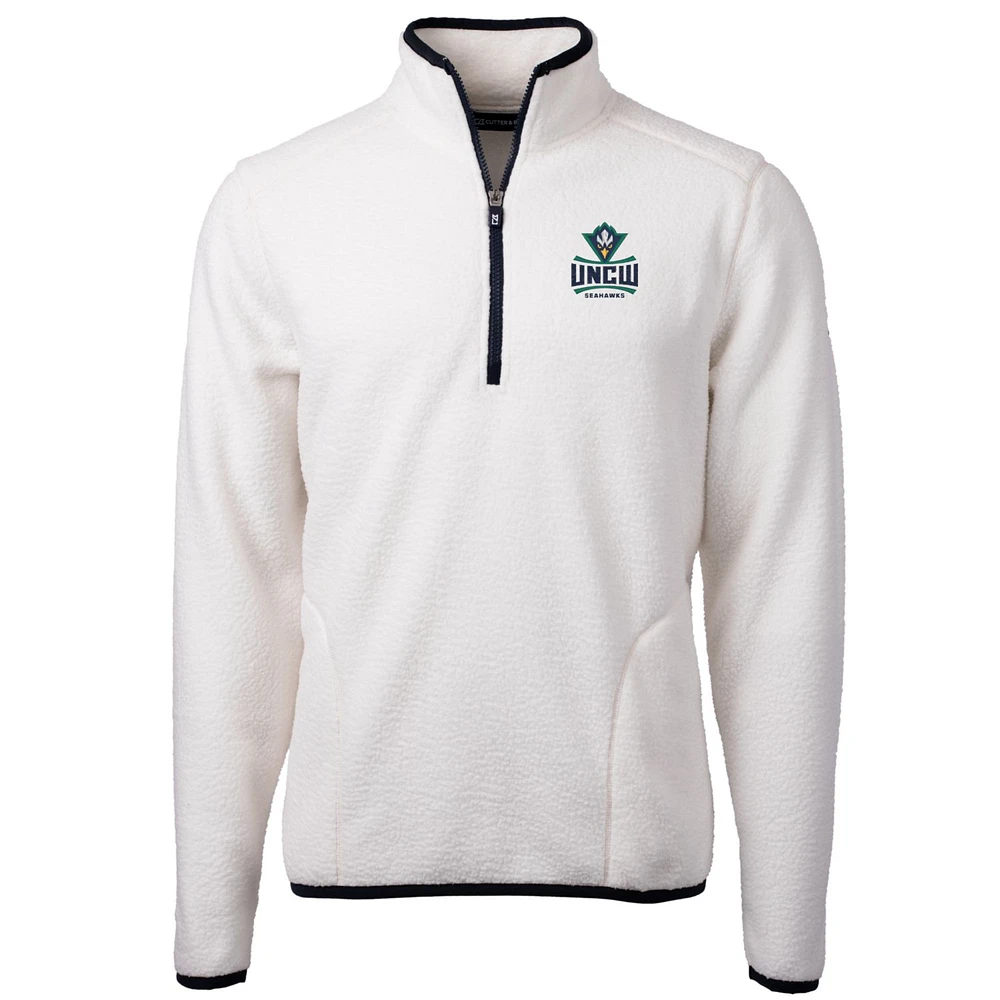 Men's Cutter & Buck Cream UNC Wilmington Seahawks Team Logo Cascade Eco Sherpa Fleece Quarter-Zip Pullover Jacket
