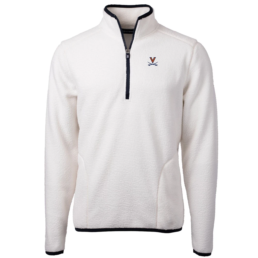 Men's Cutter & Buck Cream Virginia Cavaliers Team Logo Cascade Eco Sherpa Fleece Quarter-Zip Pullover Jacket