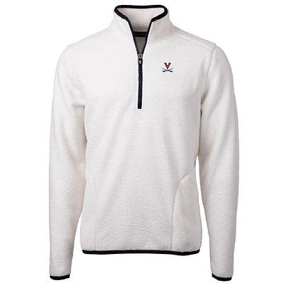 Men's Cutter & Buck Cream Virginia Cavaliers Team Logo Cascade Eco Sherpa Fleece Quarter-Zip Pullover Jacket