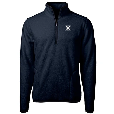Men's Cutter & Buck Navy Xavier Musketeers Team Logo Cascade Eco Sherpa Fleece Quarter-Zip Pullover Jacket