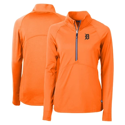 Women's Cutter & Buck Orange Detroit Tigers Adapt Eco Knit Stretch Recycled Half-Zip Pullover Top