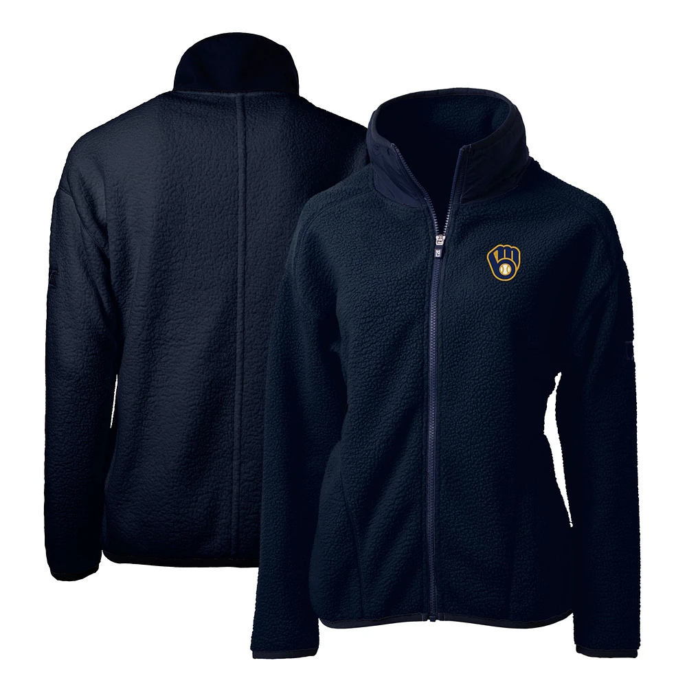 Women's Cutter & Buck Navy Milwaukee Brewers Cascade Eco Sherpa Fleece Full-Zip Jacket