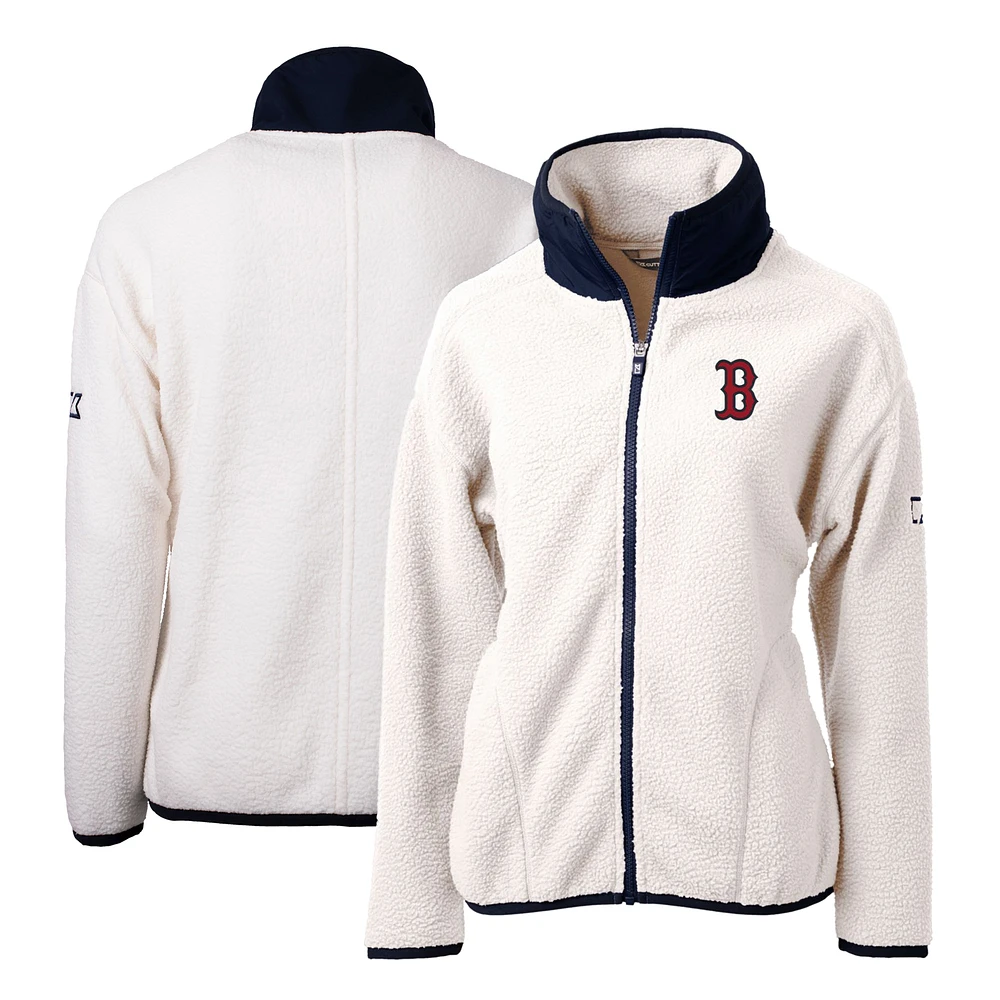 Women's Cutter & Buck White/Navy Boston Red Sox Cascade Eco Sherpa Fleece Full-Zip Jacket