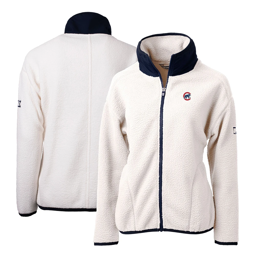 Women's Cutter & Buck White/Navy Chicago Cubs Cascade Eco Sherpa Fleece Full-Zip Jacket