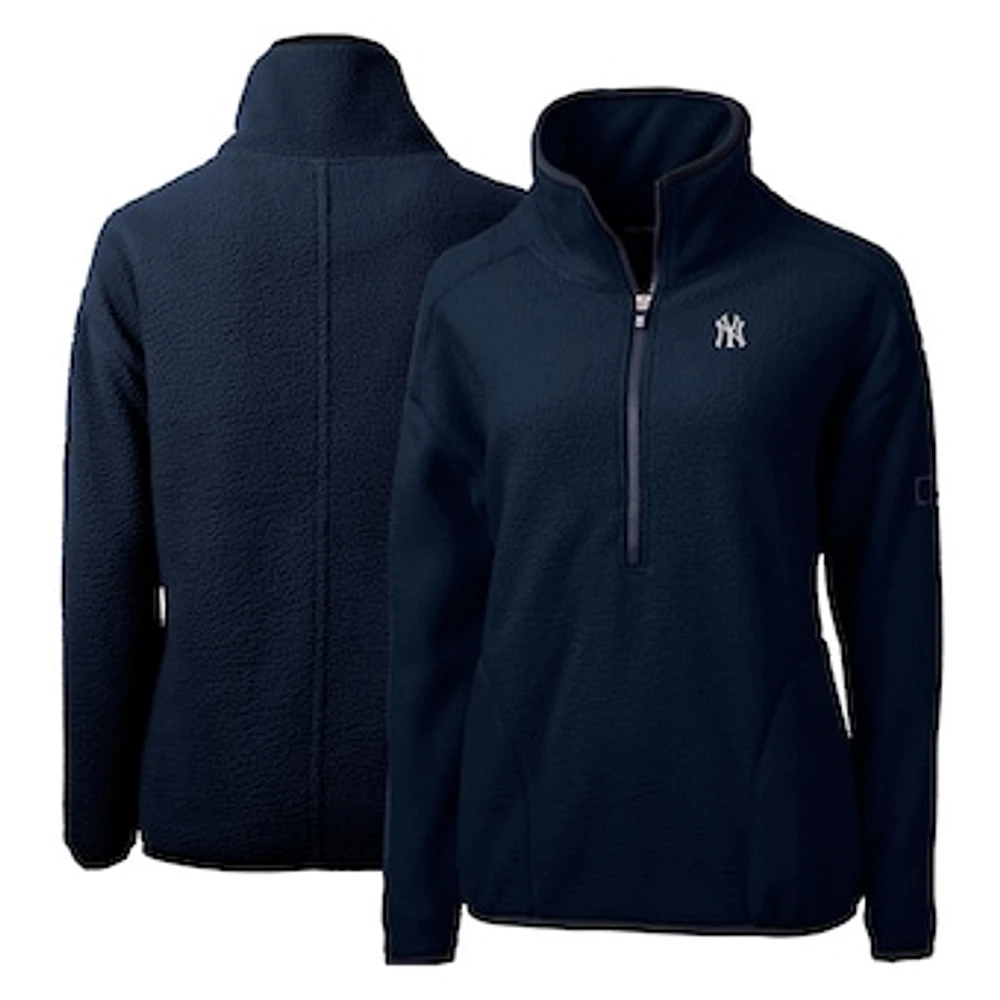 Women's Cutter & Buck Navy New York Yankees Cascade Eco Sherpa Fleece Quarter-Zip Pullover Jacket