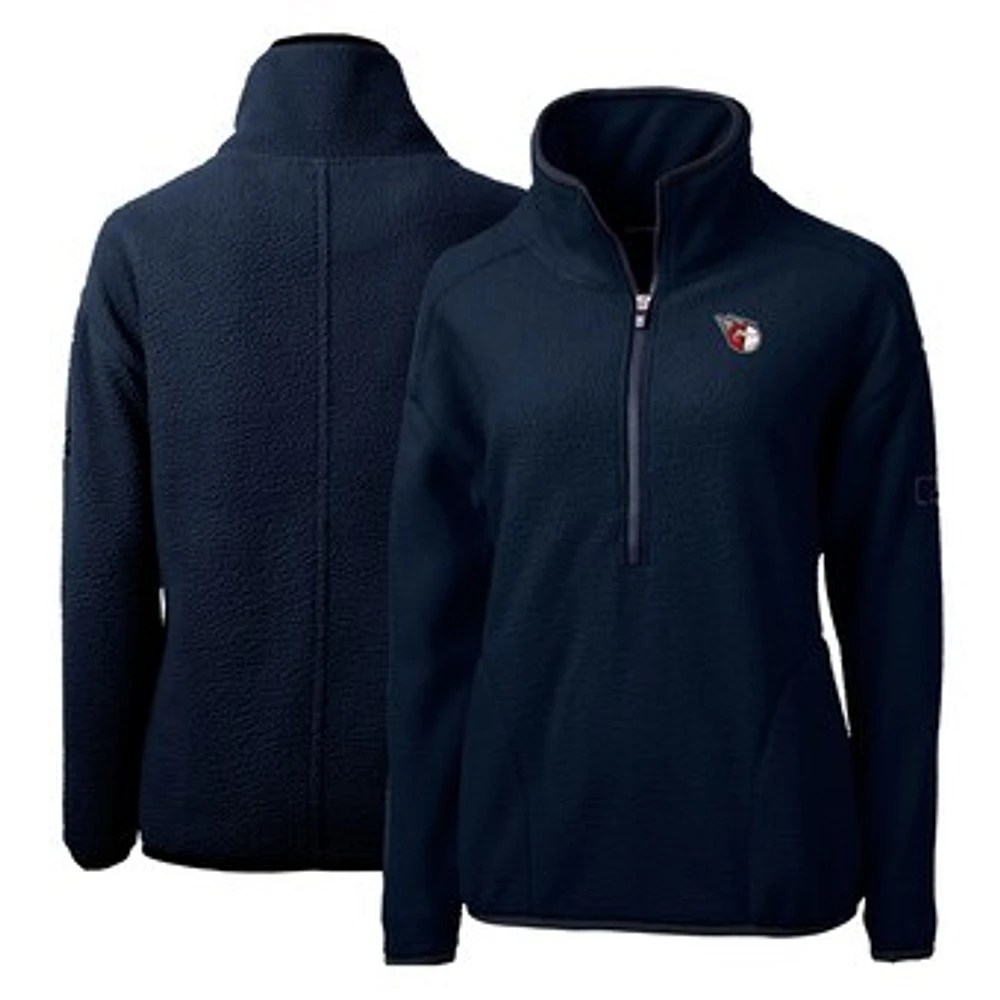 Women's Cutter & Buck Navy Cleveland Guardians Cascade Eco Sherpa Fleece Quarter-Zip Pullover Jacket