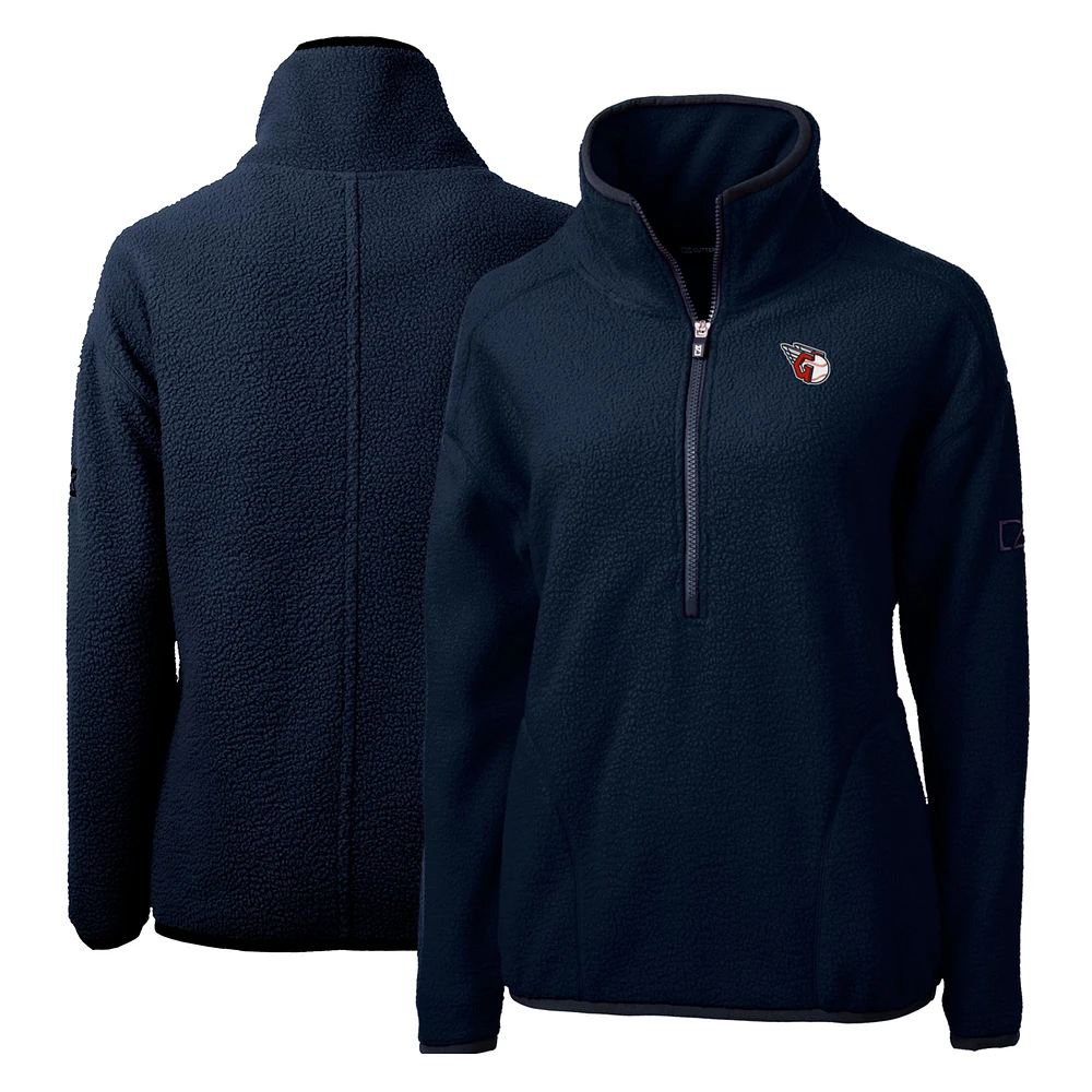 Women's Cutter & Buck Navy Cleveland Guardians Cascade Eco Sherpa Fleece Quarter-Zip Pullover Jacket