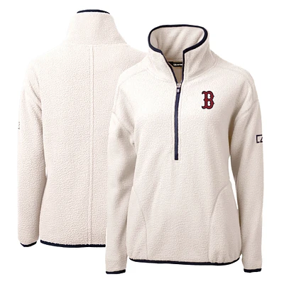 Women's Cutter & Buck Navy Boston Red Sox Cascade Eco Sherpa Fleece Quarter-Zip Pullover Jacket