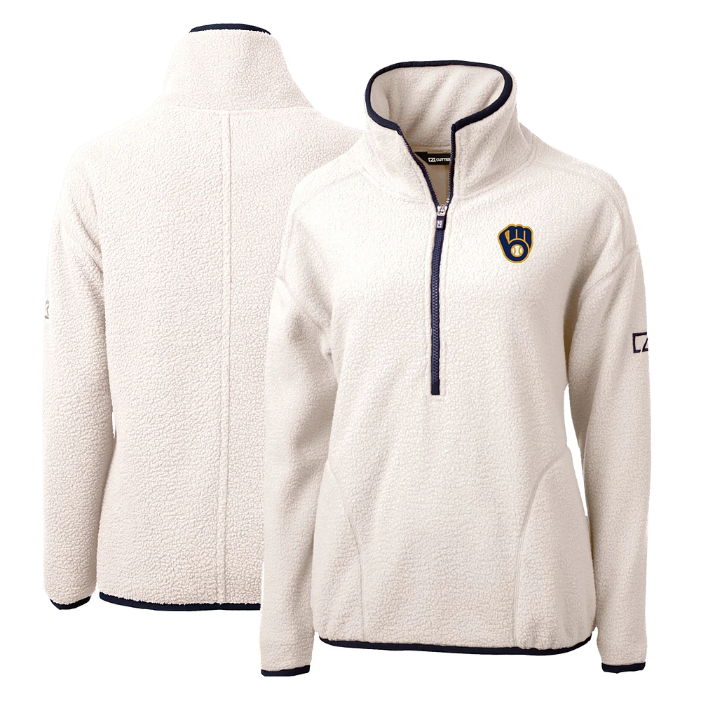 Women's Cutter & Buck Navy Milwaukee Brewers Cascade Eco Sherpa Fleece Quarter-Zip Pullover Jacket