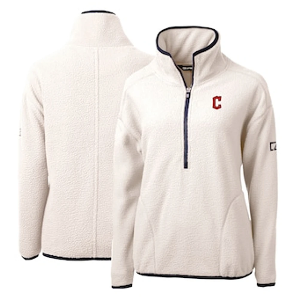 Women's Cutter & Buck Navy Cleveland Guardians Cascade Eco Sherpa Fleece Quarter-Zip Pullover Jacket