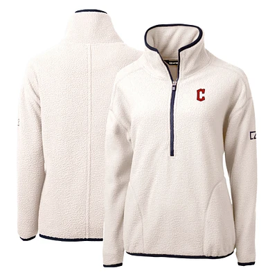 Women's Cutter & Buck Navy Cleveland Guardians Cascade Eco Sherpa Fleece Quarter-Zip Pullover Jacket
