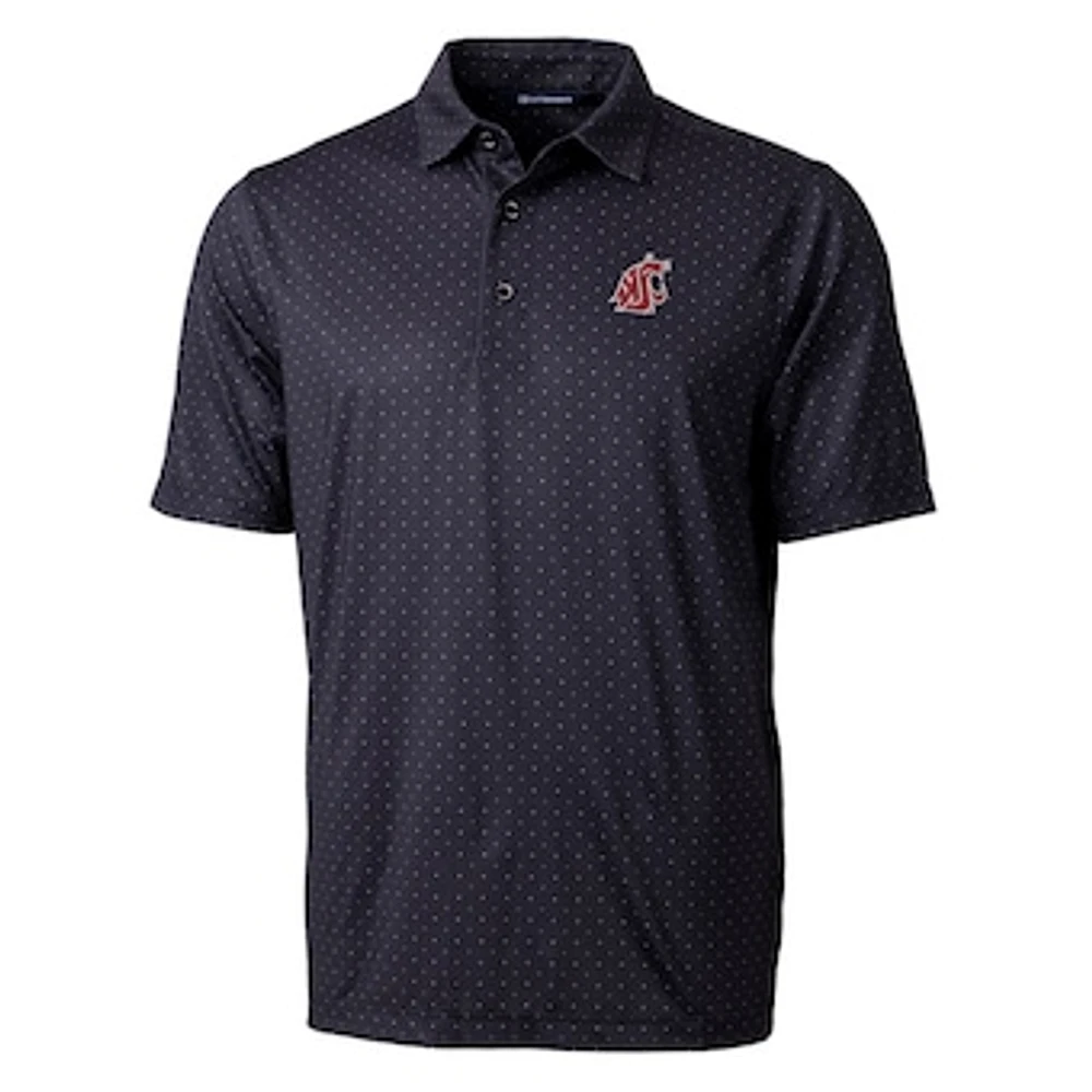 Men's Cutter & Buck Black Washington State Cougars Pike Double Dot Print Stretch Polo