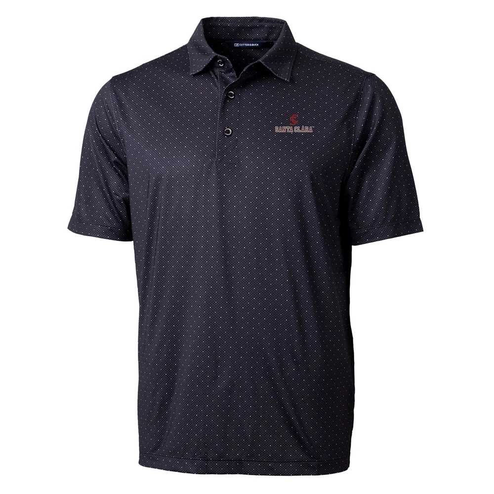 Men's Cutter & Buck Black Santa Clara Broncos Pike Double Dot Print Stretch Polo