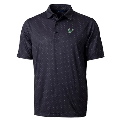 Men's Cutter & Buck Black South Florida Bulls Pike Double Dot Print Stretch Polo