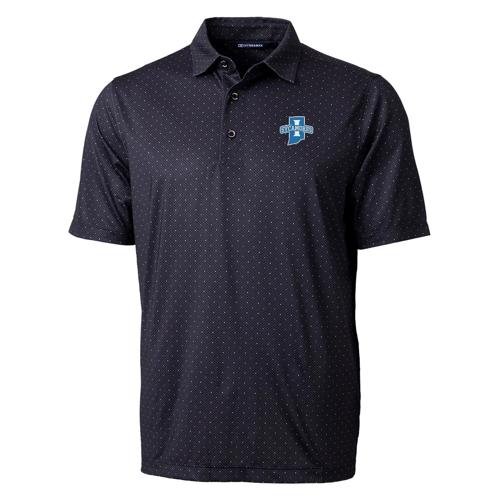 Men's Cutter & Buck Black Indiana State Sycamores Pike Double Dot Print Stretch Polo