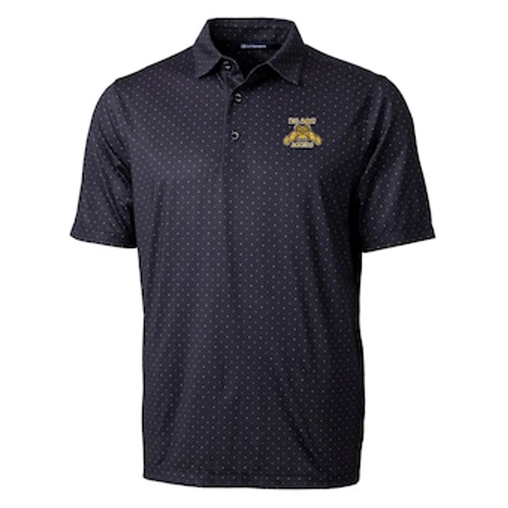 Men's Cutter & Buck Black North Carolina A&T Aggies Pike Double Dot Print Stretch Polo