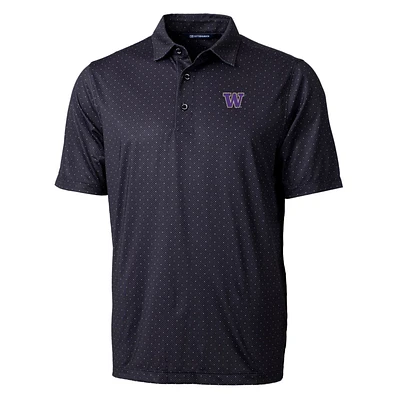 Men's Cutter & Buck Black Washington Huskies Pike Double Dot Print Stretch Polo