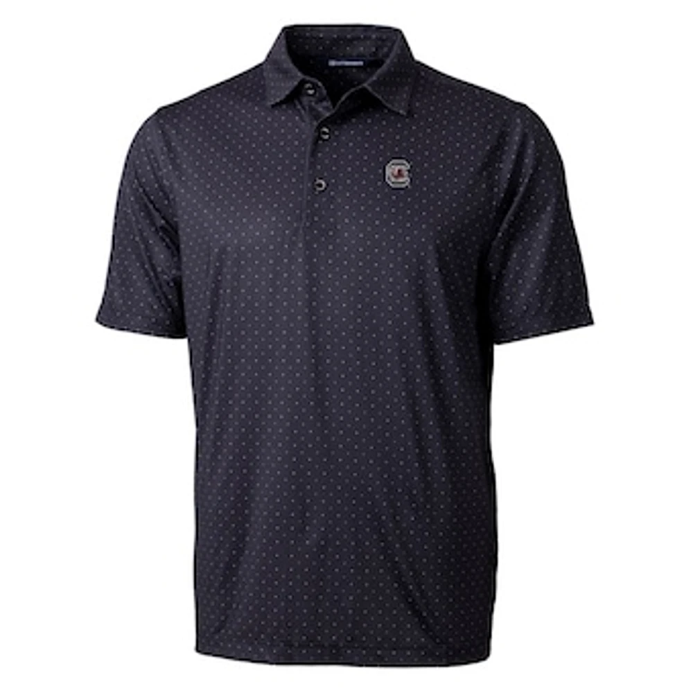 Men's Cutter & Buck Black South Carolina Gamecocks Pike Double Dot Print Stretch Polo