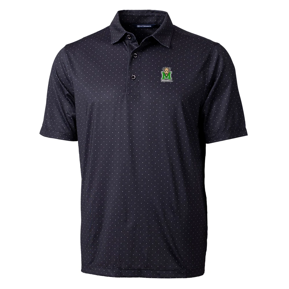 Men's Cutter & Buck Black Marshall Thundering Herd Pike Double Dot Print Stretch Polo