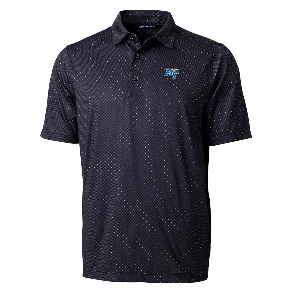 Men's Cutter & Buck Black MTSU Blue Raiders Pike Double Dot Print Stretch Polo