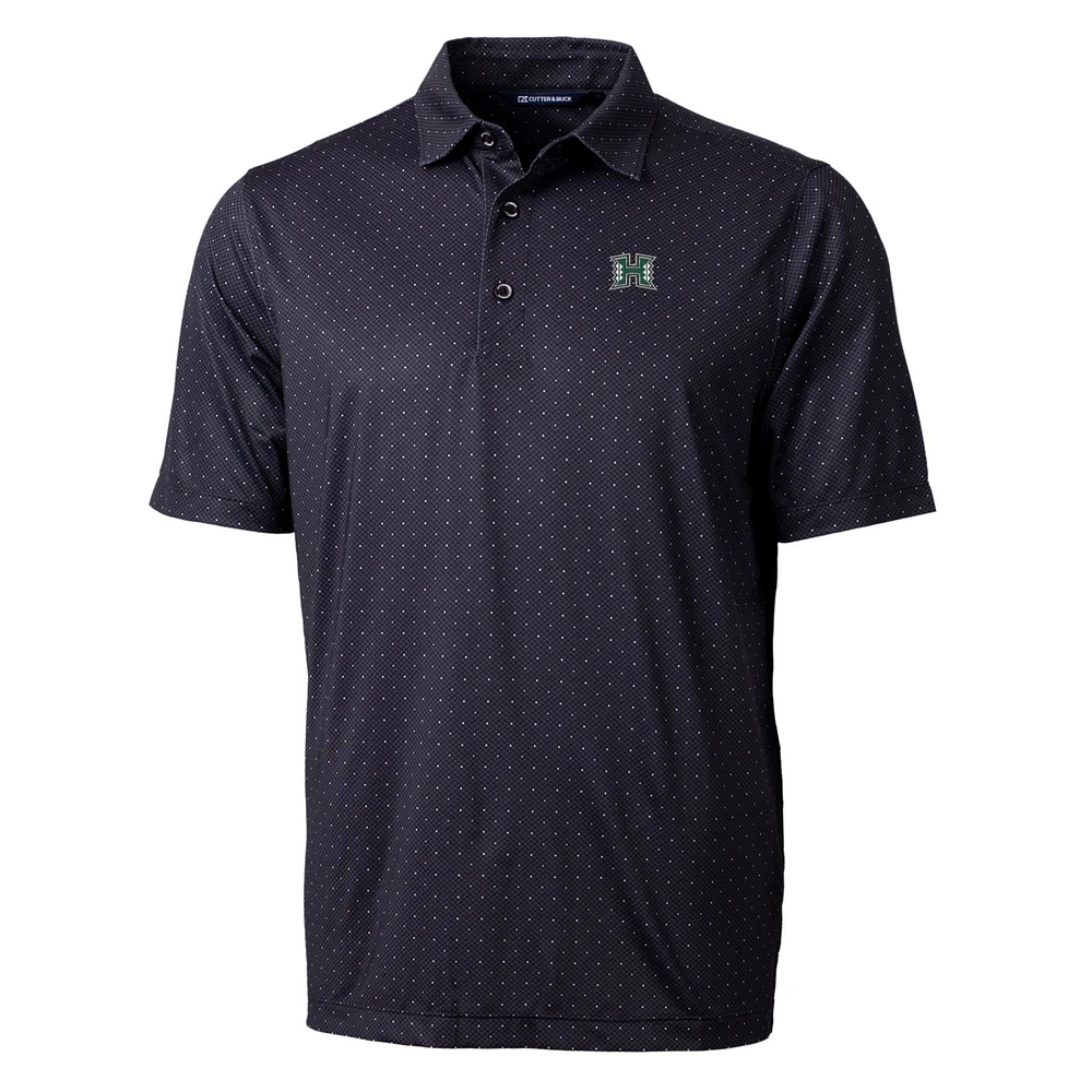 Men's Cutter & Buck Black Hawaii Warriors Pike Double Dot Print Stretch Polo