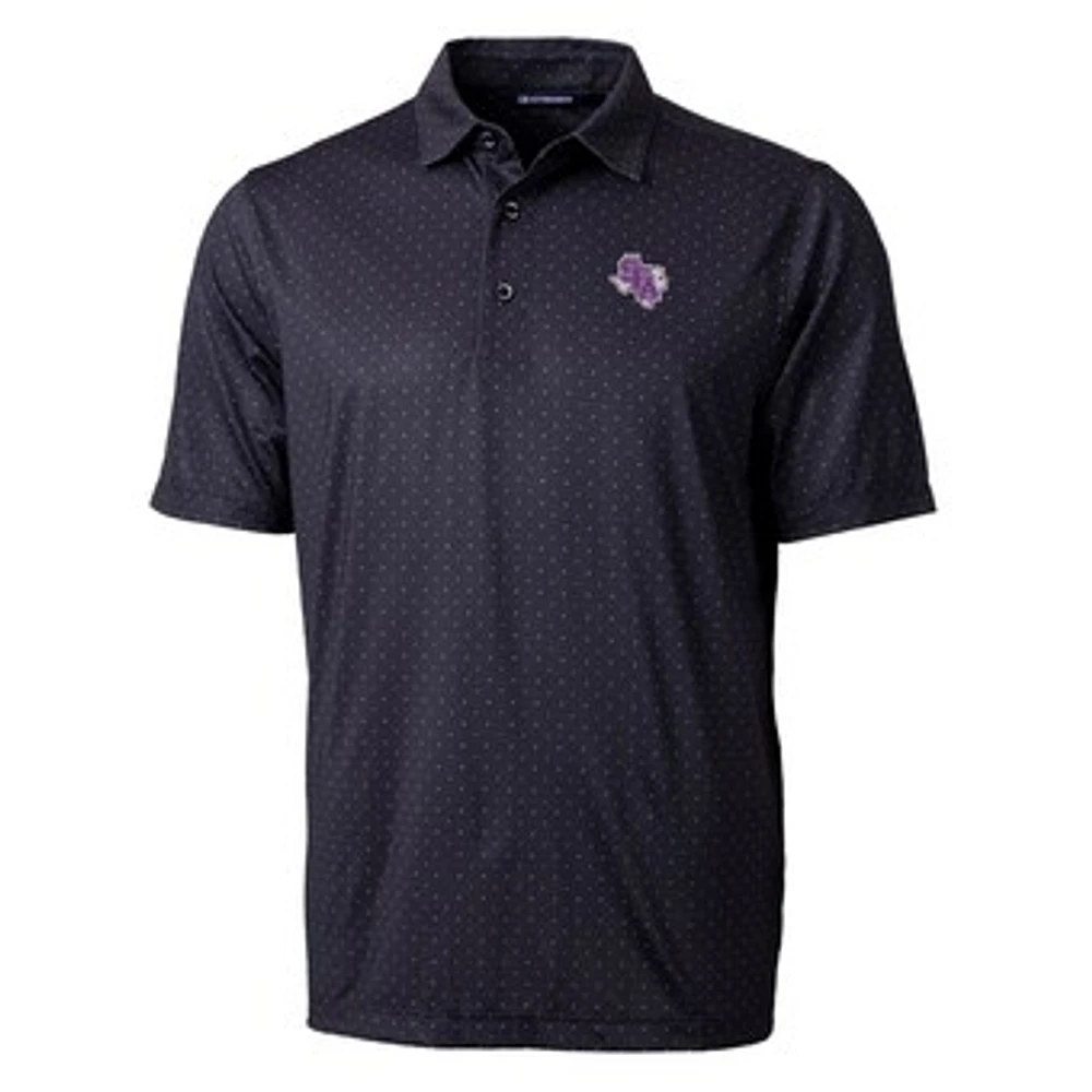 Men's Cutter & Buck Black Stephen F Austin Lumberjacks Pike Double Dot Print Stretch Polo