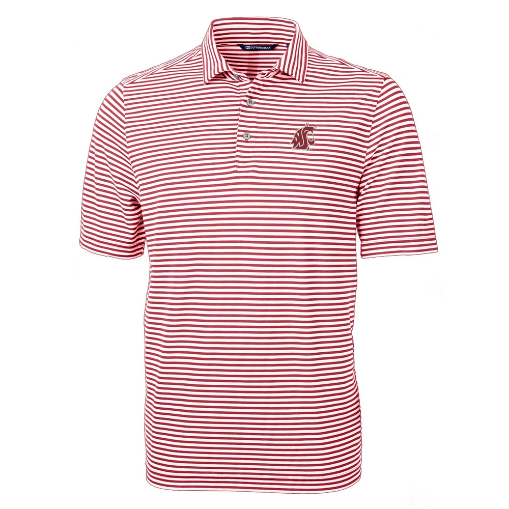 Men's Cutter & Buck Crimson Washington State Cougars Virtue Eco Pique Stripe Recycled Polo
