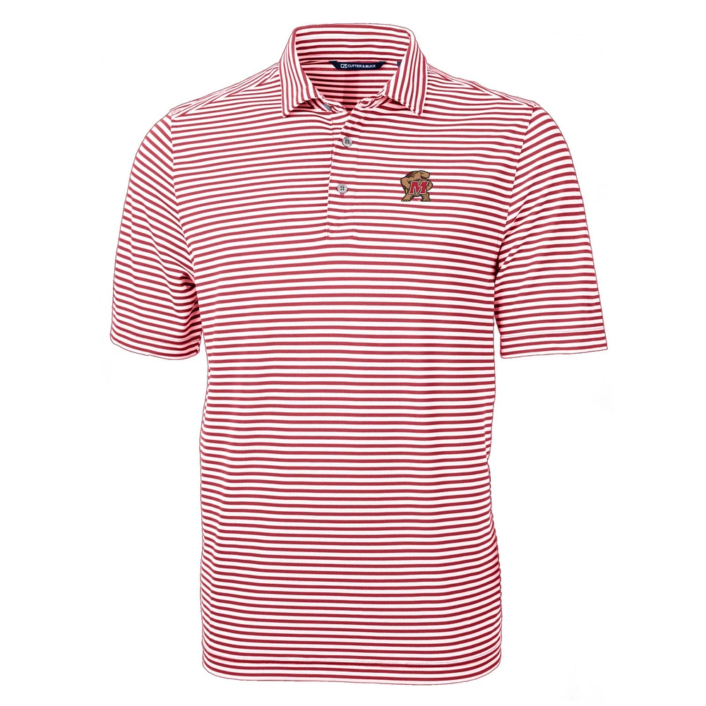 Men's Cutter & Buck Red Maryland Terrapins Virtue Eco Pique Stripe Recycled Polo