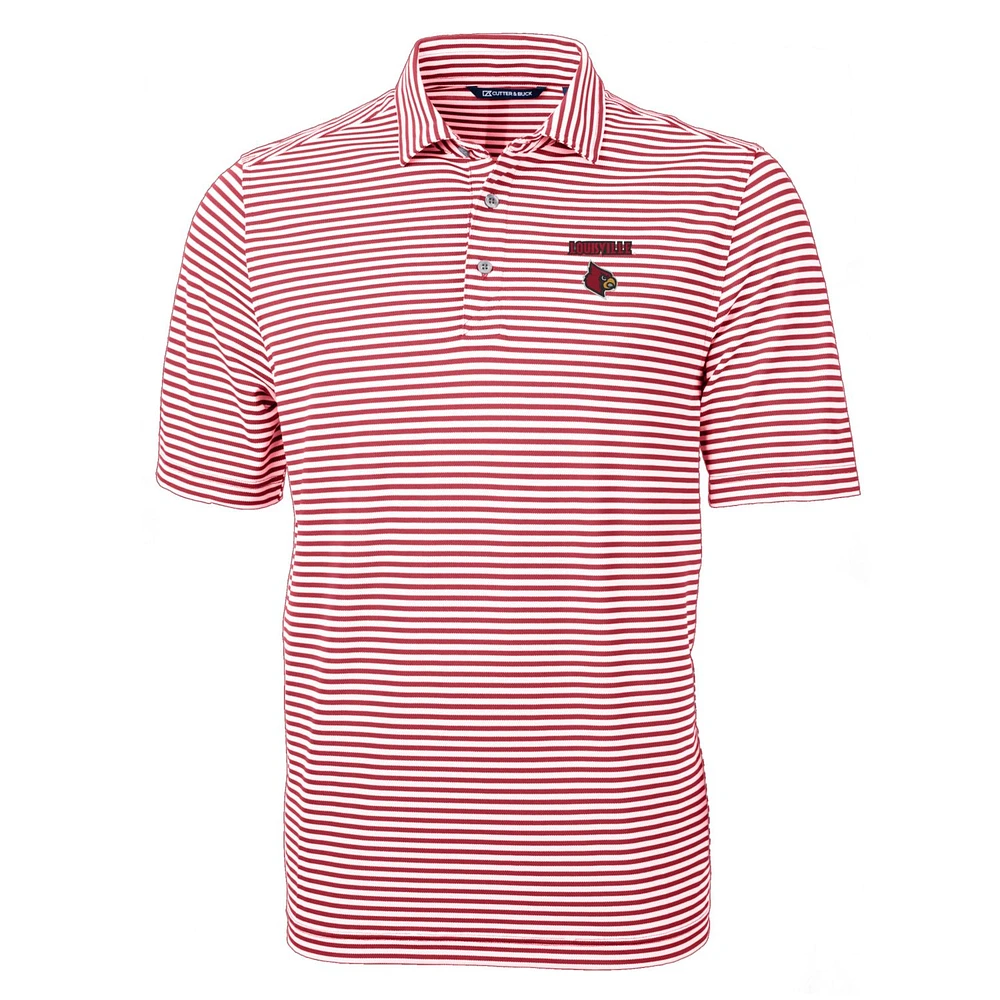Men's Cutter & Buck Red Louisville Cardinals Virtue Eco Pique Stripe Recycled Polo