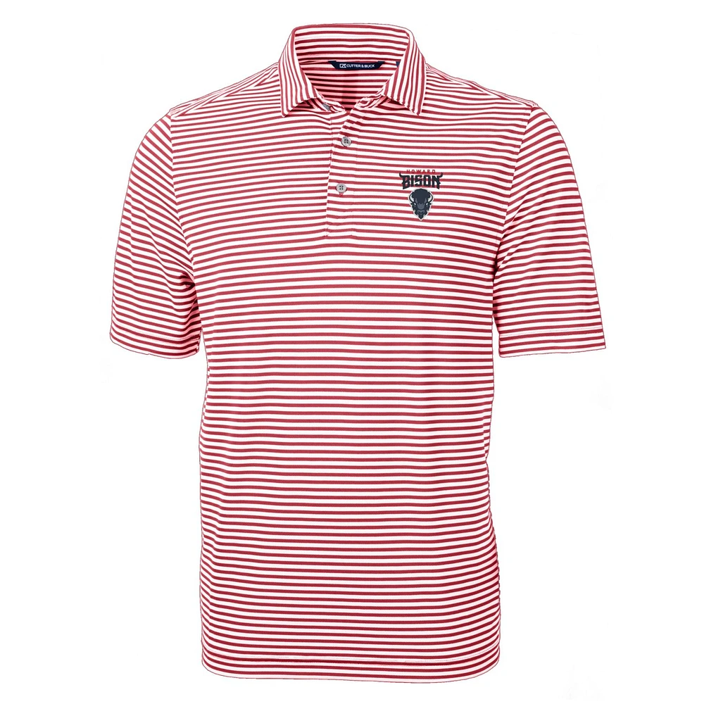 Men's Cutter & Buck Cardinal/White Howard Bison Virtue Eco Pique Stripe Recycled Polo