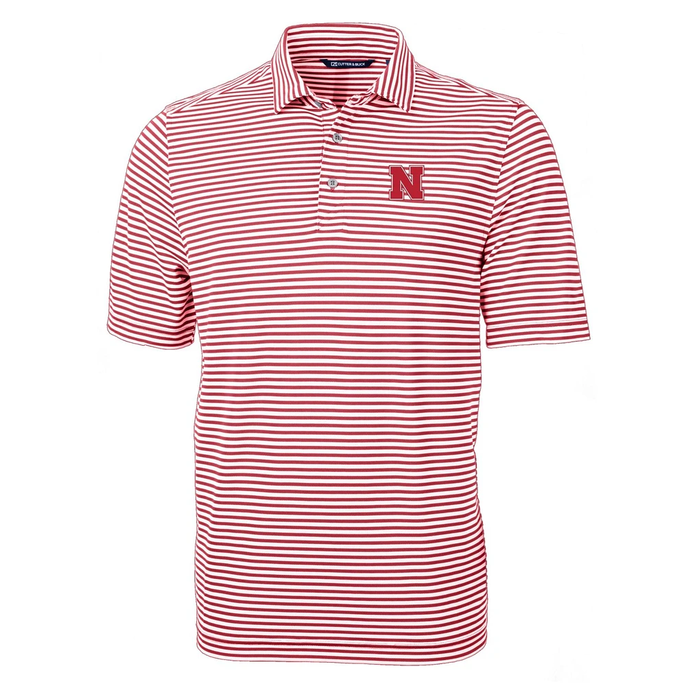 Men's Cutter & Buck Scarlet Nebraska Huskers Virtue Eco Pique Stripe Recycled Polo