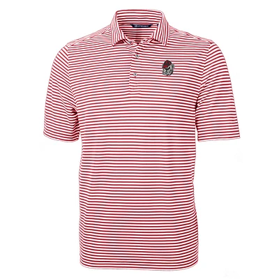 Men's Cutter & Buck Red Georgia Bulldogs Virtue Eco Pique Stripe Recycled Polo
