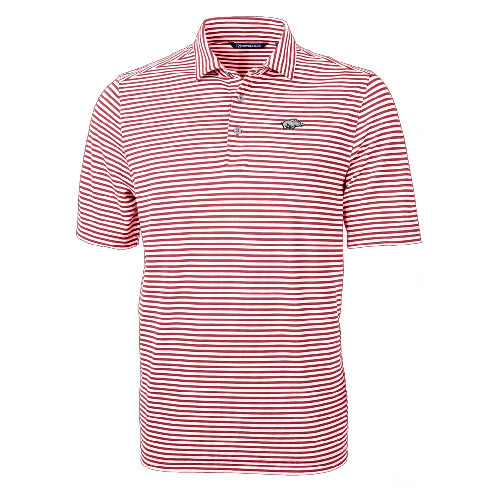 Men's Cutter & Buck Cardinal Arkansas Razorbacks Virtue Eco Pique Stripe Recycled Polo