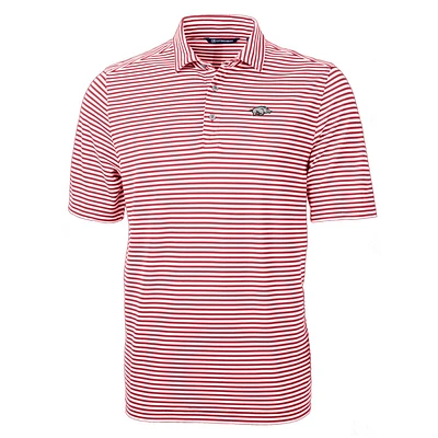 Men's Cutter & Buck Cardinal Arkansas Razorbacks Virtue Eco Pique Stripe Recycled Polo