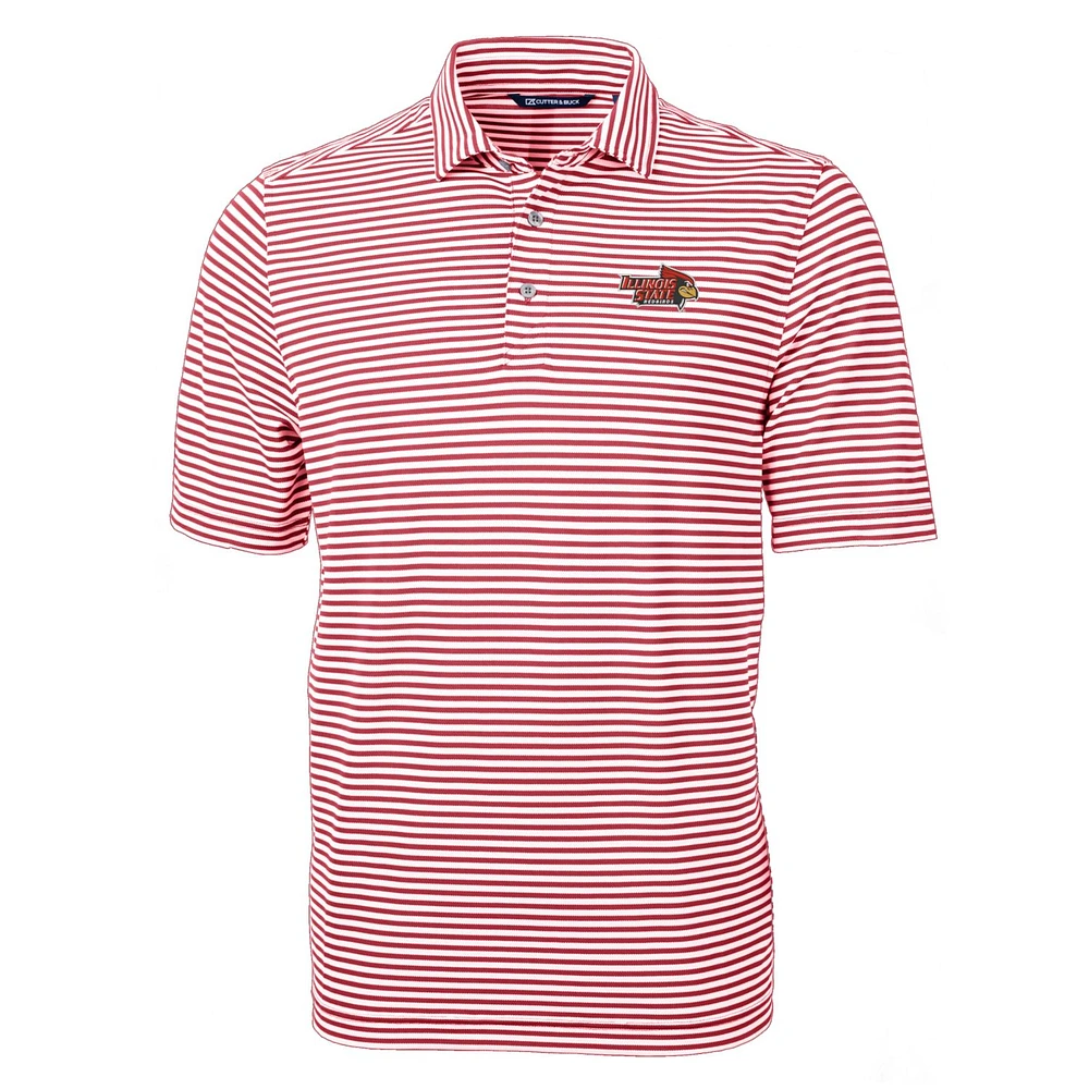 Men's Cutter & Buck Red Illinois State Redbirds Virtue Eco Pique Stripe Recycled Polo