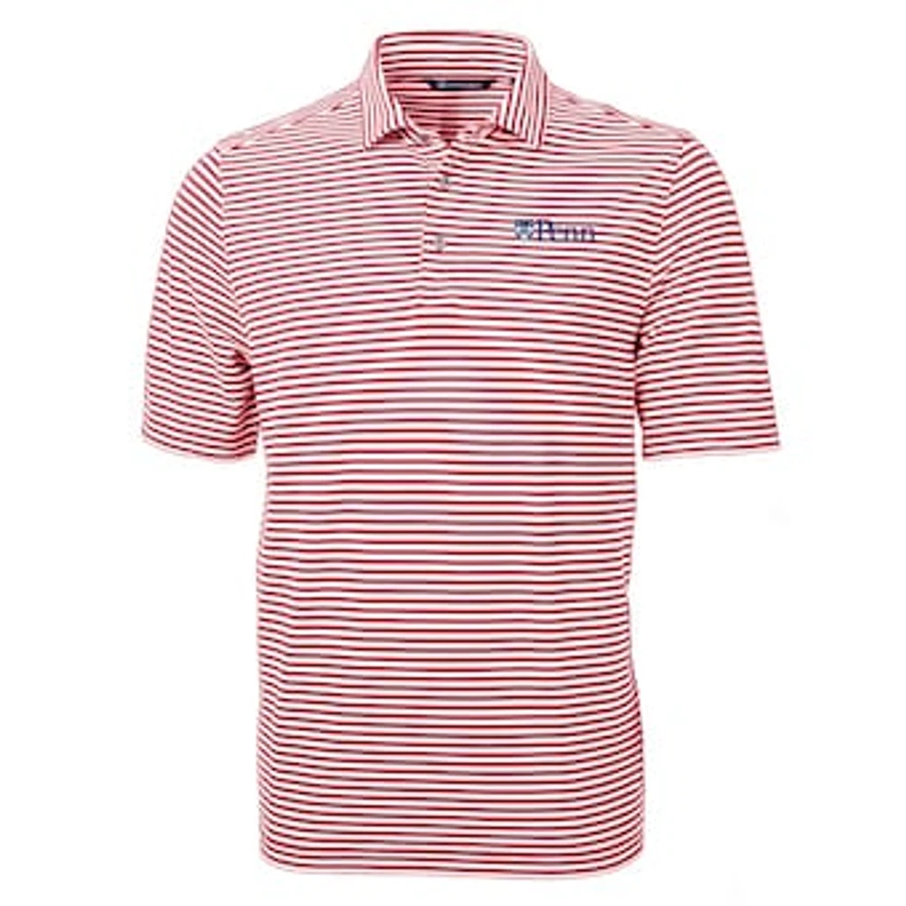 Men's Cutter & Buck Red Pennsylvania Quakers Virtue Eco Pique Stripe Recycled Polo