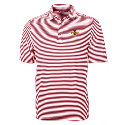 Men's Cutter & Buck Cardinal Iowa State Cyclones Virtue Eco Pique Stripe Recycled Polo