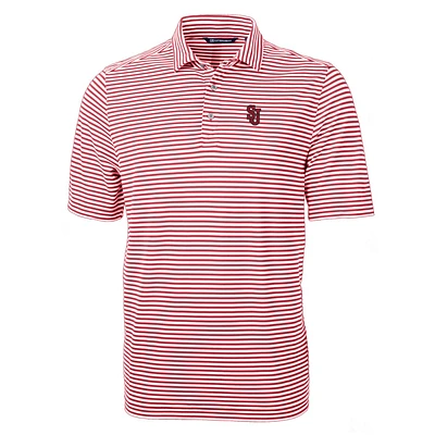 Men's Cutter & Buck Red St. John's Storm Virtue Eco Pique Stripe Recycled Polo