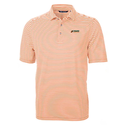 Men's Cutter & Buck Orange Florida A&M Rattlers Virtue Eco Pique Stripe Recycled Polo
