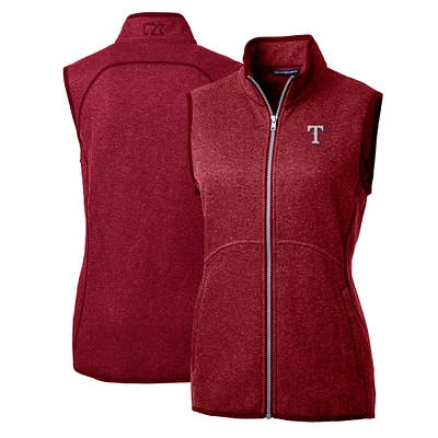 Women's Cutter & Buck Heathered Red Texas Rangers Mainsail Sweater-Knit Full-Zip Vest