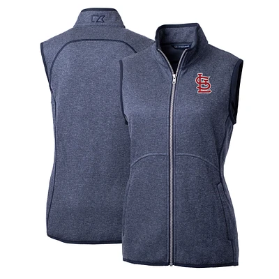 Women's Cutter & Buck Heathered Navy St. Louis Cardinals Mainsail Sweater-Knit Full-Zip Vest