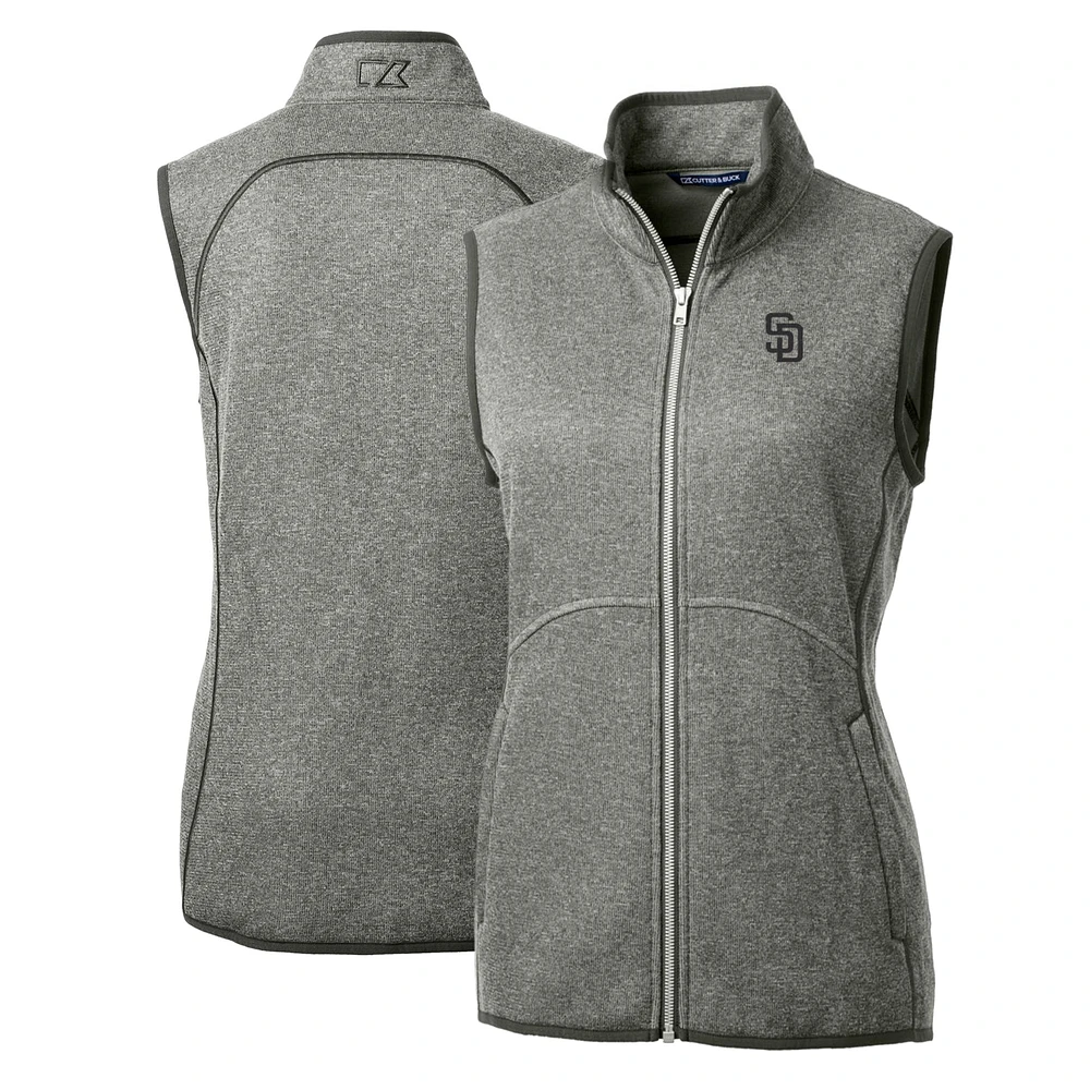 Women's Cutter & Buck Heathered Gray San Diego Padres Mainsail Sweater-Knit Full-Zip Vest