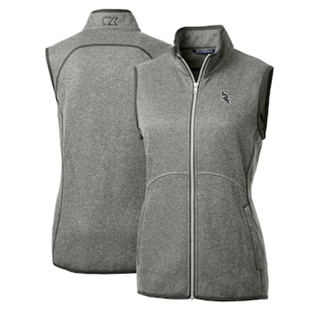 Women's Cutter & Buck Heathered Gray Chicago White Sox Mainsail Sweater-Knit Full-Zip Vest