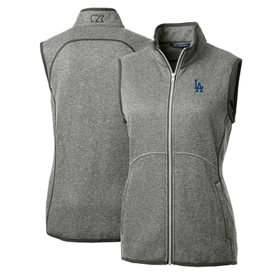 Women's Cutter & Buck Heathered Gray Los Angeles Dodgers Mainsail Sweater-Knit Full-Zip Vest