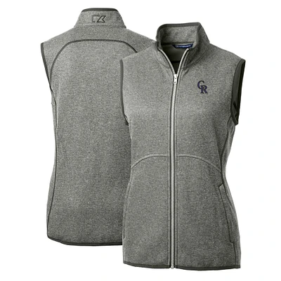 Women's Cutter & Buck Heathered Gray Colorado Rockies Mainsail Sweater-Knit Full-Zip Vest