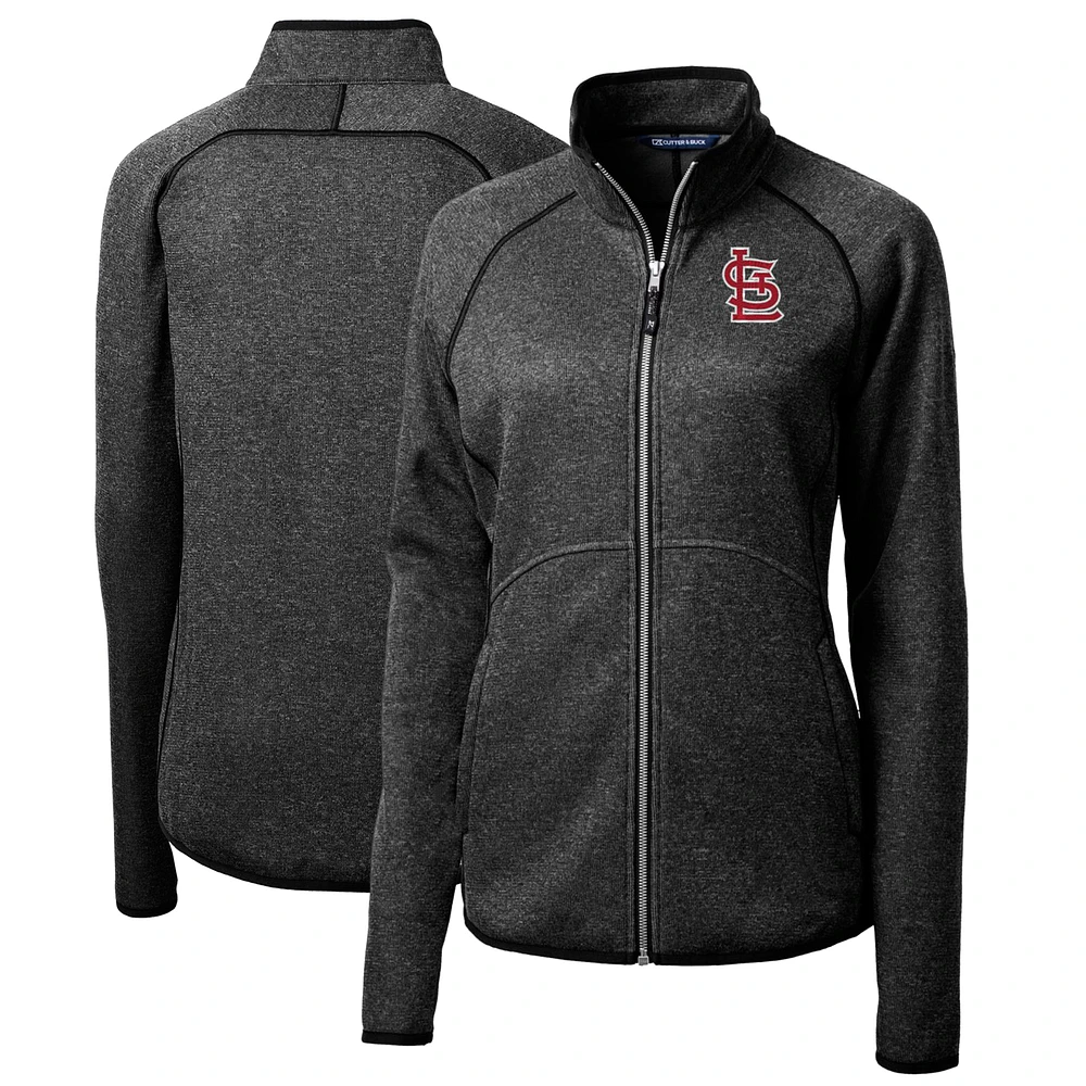 Women's Cutter & Buck Heathered Charcoal St. Louis Cardinals Mainsail Sweater-Knit Full-Zip Jacket